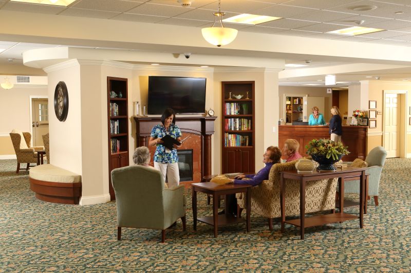 residents in the sunnyside manor living room and lobby